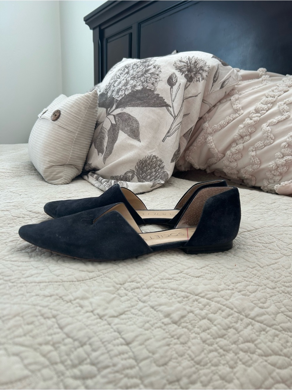 Sole Society Black Suede Pointed D'Orsay Flats